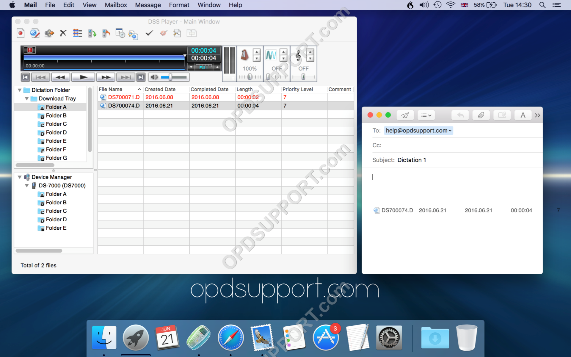 DSS Player for Mac. Send dictation by Email5