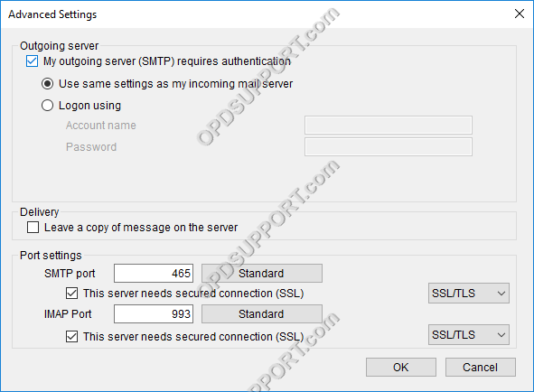 Email Setup imapSSL