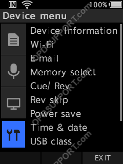 How to change the USB class on the recorder 1