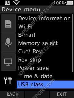 How to change the USB class on the recorder 2
