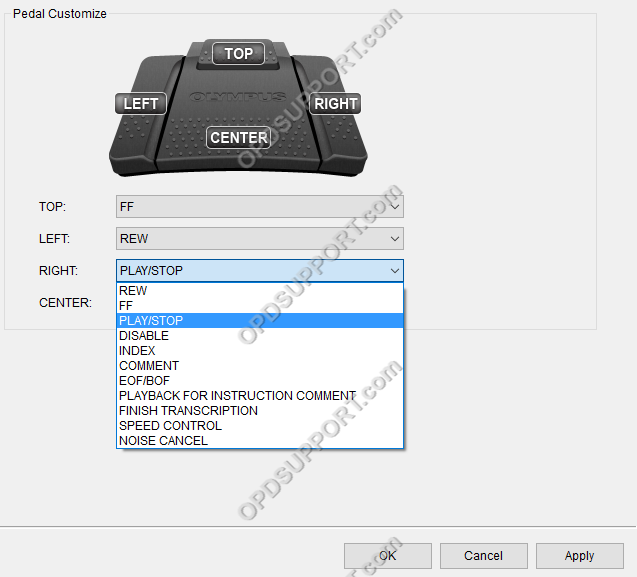 changing foot switch settings in odms 2