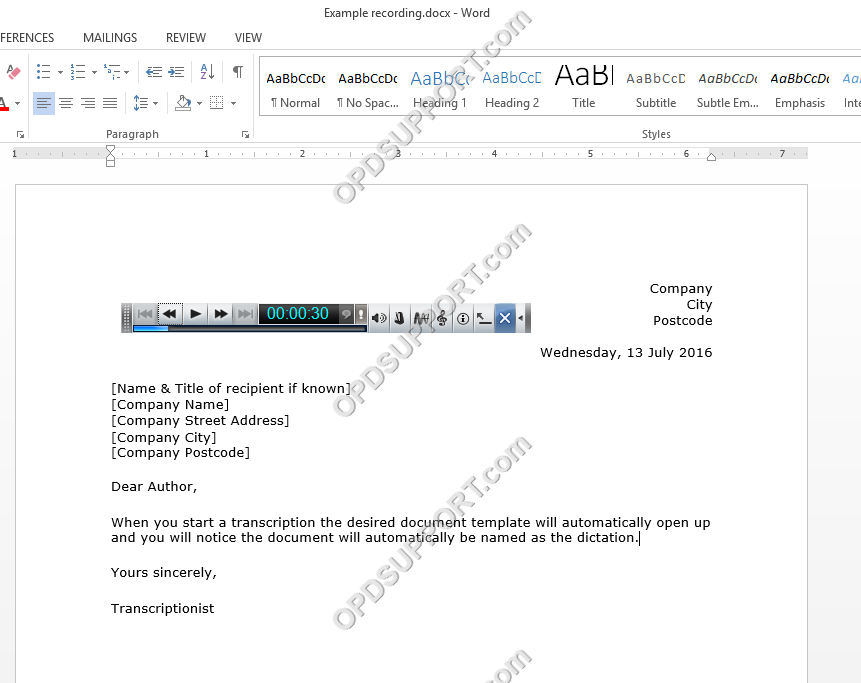 set up transcription module to load a word processor 10